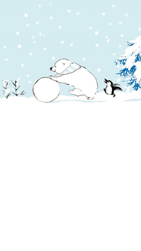 Snowy Day Illustration, Cute Winter Drawings, Winter Animals Illustration, Momoro Illustration, Snow Illustration, Polar Bear Christmas, Winter Illustration, Bear Illustration, Winter Animals