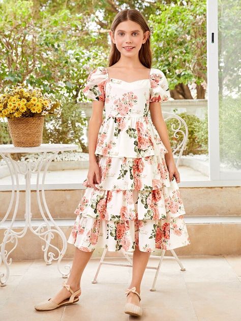 Floral Long Frocks For Kids, Organza Floral Long Frocks, Kids Long Frocks Design Latest, Floral Design Frocks, Organza Frocks For Kids, Long Frocks For Kids, Floral Long Frocks, Floral Print Frock, Cute Simple Dresses