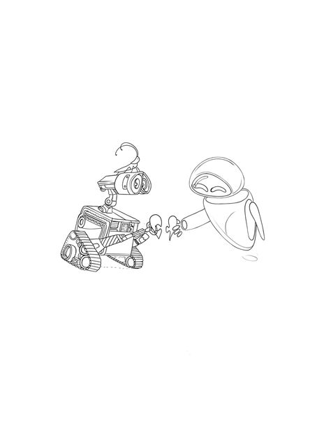 Wallee And Eve Cute, Eve And Wall E Tattoo, Wall E Tattoo Disney, Walle Eve Tattoo, Music Couple Tattoos, Walle Tattoo Ideas, Walle Tattoo Disney, Grogu Tattoo Ideas Simple, Cool Matching Tattoos For Best Friends