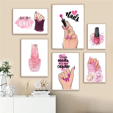 Nail Art Painting Canvas, Nail Salon Decor Wall Art, Nail Shop Decor Ideas, Makeup Canvas, Kawaii Diy Crafts, Nail Salon Interior Design, Bra Tape, Beauty Salon Posters, Nail Salon Interior