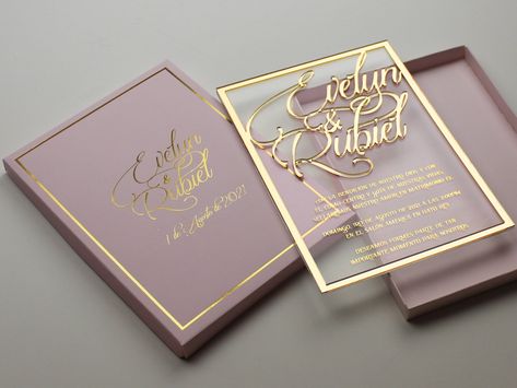 "- 25 is the MINIMUM order. SIZE -Invitation Size 7\"x 5\" [18 cm x 13 cm]] - Box Size 7.5\"x 5.5\" [19 cm x 14 cm] CUSTOMIZATION - You can personalize your invitation with any information which you would like. - All wording, colors, fonts and sizes can be fine-tuned to match your specific needs. - We can print in a different language. - For the works done outside the image of the product, an additional fee is charged. HOW TO PLACE YOUR ORDER - Purchase the listing you want - Send us the details Clear Invitations, Acrylic Invites, Wedding Invitations Acrylic, Wedding Invatations, Bohemian Chic Weddings, Vow Renewal Invitations, Clear Acrylic Wedding Invitations, Quince Invitations, Bridal Business