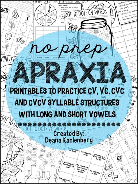 Apraxia Therapy, Apraxia Activities, Apraxia Of Speech, Childhood Apraxia Of Speech, Early Intervention Speech Therapy, No Prep Activities, Cv Words, Speech Articulation, Speech Therapy Games