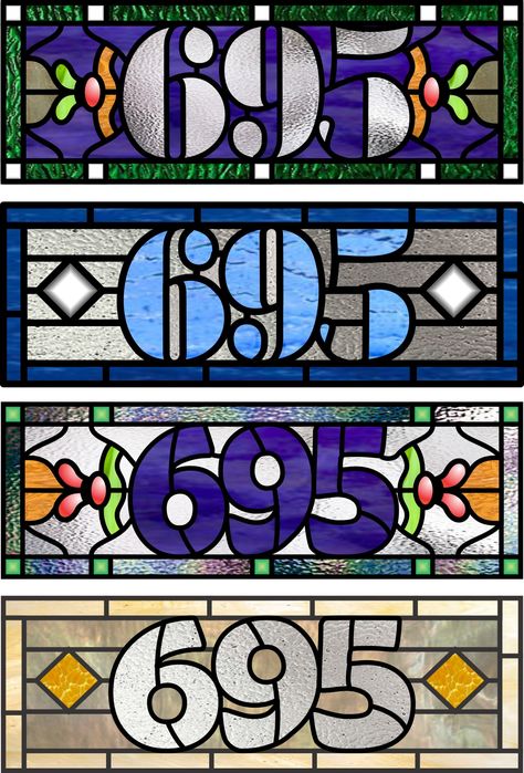 stained glass, patterns, transoms, house number 695, instant download, customizable Stained Glass Address Signs, Stained Glass House Numbers, Stained Glass Graphic Design, Stained Glass Numbers, Stained Glass Alphabet, Stained Glass House, Glass Etching Diy, Etching Diy, Glass Signage