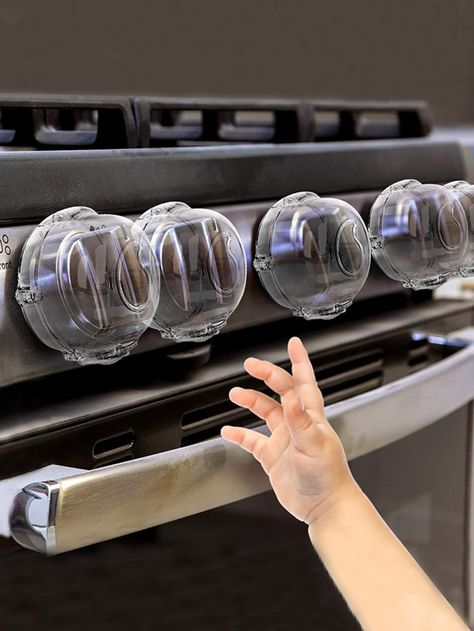 5pcs Clear View Heat Resistant Child Proof Stove Knob Covers, Children Kitchen Safety Guard Stove Oven LockI discovered amazing products on SHEIN.com, come check them out! Stove Knob Covers, Gas Stove Top, Kitchen Safety, Kitchen Stove, Stove Oven, Baby Supplies, Key Design, Hinged Lid, Gas Stove