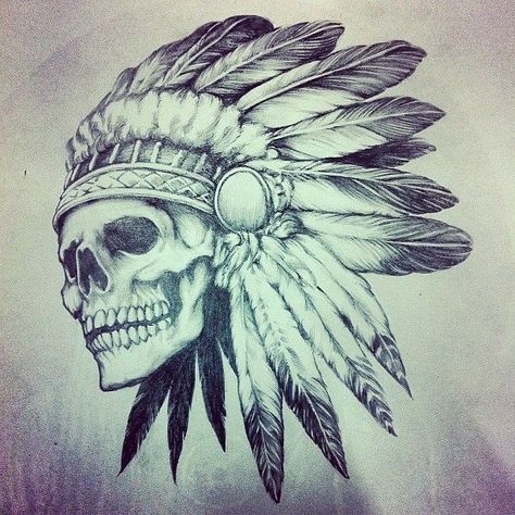 Indian Headdress Tattoo, Sketch Skull, Skull Warrior, Indian Skull Tattoos, Native American Tattoo Designs, Indian Tattoo Design, Headdress Tattoo, Skull Art Tattoo, Native American Tattoo