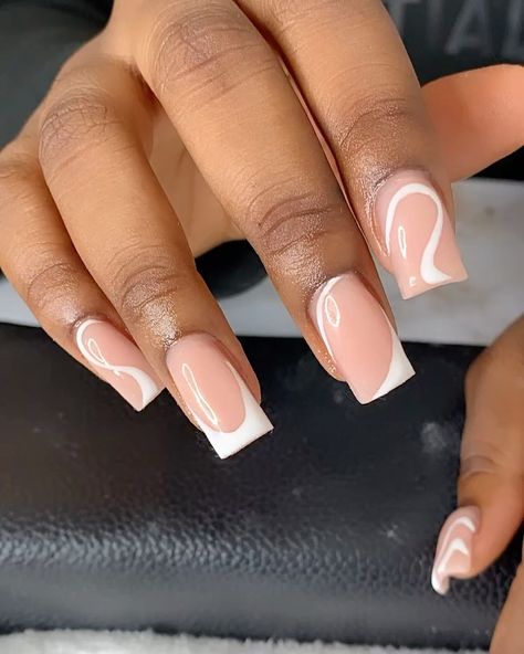 Pretty Nude Nails, Cute Nails Y2k, White Abstract Nails, Nude Nails Ideas, Black Toe Nails, Kylie Nails, Abstract Nails, Nails Y2k, Subtle Nails