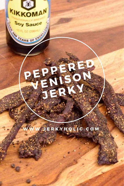 Peppered Jerky Recipe, Jerky Seasoning Recipe, Jerky Marinade Recipes, Deer Jerky Recipe, Venison Jerky Recipe, Jerkey Recipes, Deer Jerky, Jerky Marinade, Venison Jerky