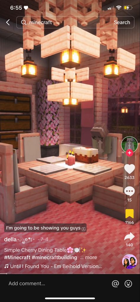 Minecraft Couch, Living Room Minecraft, Minecraft Living Room, Interior Design Minecraft, Minecraft Kitchens, Cherry Table, Minecraft Interior, Minecraft Interior Design, Minecraft House Plans