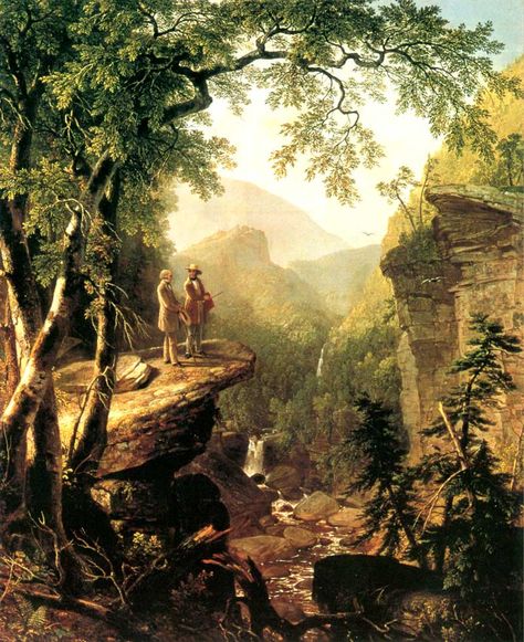 View of Church's Ledge, Fawn's Leap and Haines Falls     Historic Painting (46" x 36") - By Asher Durand's called, "Kindred Spirits" in 1849 Istoria Artei, Hudson River School, Spirited Art, American Painting, American Literature, Kindred Spirits, A4 Poster, Oil Painting Reproductions, Painting Reproductions