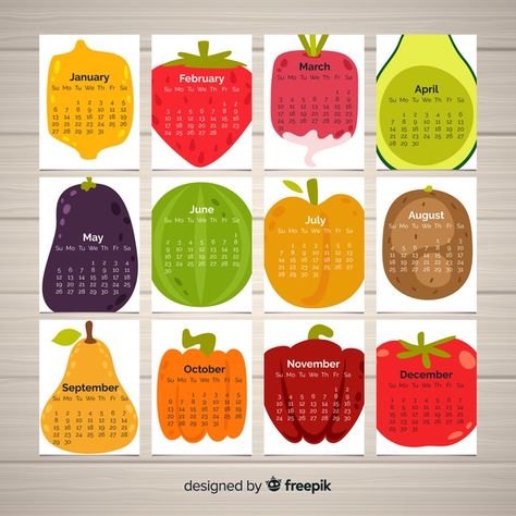 Daily Calendar Design, Produce Calendar, Fruit Calendar, Food Calendar, Seasonal Calendar, Desk Calendar Design, Meal Calendar, Calendar Design Template, Modern Calendar