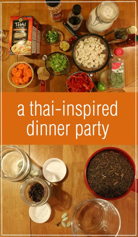 We Pretend To Be Cooks Thai-Inspired Dinner Party via Chrystina Noel Thai Food Dinner Party, Thailand Themed Party Ideas, Thai Dinner Party Menu Ideas, Thai Decorations Party, Thai Party Theme, Thai Dinner Party Decorations, Thai Themed Dinner Party, Thai Menu Ideas, Asian Inspired Dinner Party