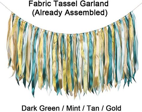 Amazon.com: Fabric Lace Tassel Garland Ribbon Garlands Garland Already Assembled Ribbon Wall Hanging Decor Party Supplies Dark Green & Mint & Light Tan & Shiny Gold: Home & Kitchen Ribbon Wall Hanging, Party Tassel Garland, Garland Ribbon, Lace Tassel, Tissue Tassel Garland, Unique Baby Shower Themes, Green Tinsel, Ribbon Wall, Tissue Paper Tassel