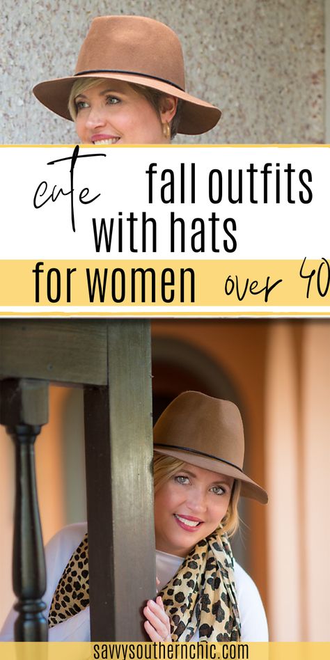 One of the easiest ways to add some spunk to a fall outfit is to add a hat. As much as I like a straw hat in the summer, I love wearing wool felt hats in the fall and winter. Here are nine cute and easy fall outfits that are perfectly balanced with a hat. Brown Suede Hat Outfit, Vintage Outfits With Hats, How To Wear A Fedora Women Winter, Fall Outfit With Hat Women, Styles With Hats For Women, Fedora Fashion Women, Women’s Outfits With Hats, Hats For Fall Women, How To Wear A Hat With Short Hair Winter