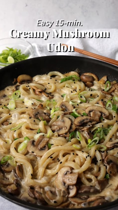 Thick udon noodles tossed in a creamy mushroom sauce with tender mushrooms! These quick and easy creamy mushroom udon noodles are ready in 15 minutes. A delicious meal for busy weeknights and made with simple ingredients!  For recipe, click the button "Visit" or go to www.christieathome.com Recipes With Chinese Noodles, Japanese Recipes Noodles, Easy Vegan Noodle Recipes, Rice Noodle Recipes Easy Vegetarian, Simple Baked Recipes, Noodles And Mushrooms Easy Recipes, Easy Rice Noodles Recipe, Creamy Mushroom Udon, Delicious Noodle Recipes