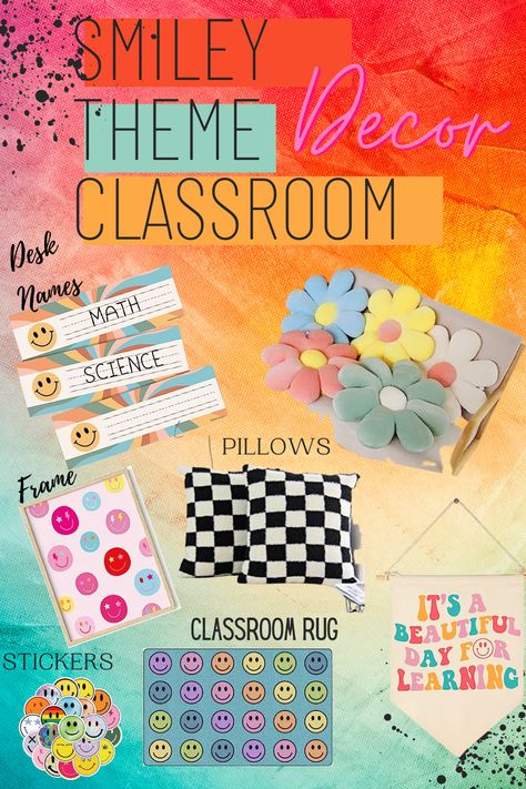 Smiley Classroom Decoration, Smiley Classroom Theme, Retro Smiley Face Classroom, Smiley Face Classroom Theme, Smiley Face Classroom, Groovy Classroom, Groovy Theme, Retro Classroom, Teacher Tricks