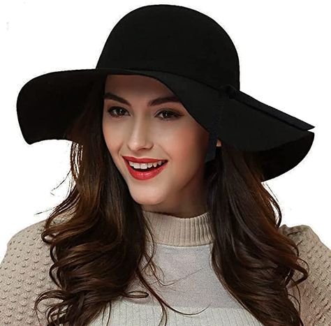 ASSQI Women's 100% Wool Foldable Wide Brim Retro Fedora Floppy Felt Bowler Hat (Black) at Amazon Women’s Clothing store Bowler Hat, Belt Style, Cloche Hat, Wide Brimmed Hats, Brim Hat, Fedora Hat, Wool Hat, Wide Brimmed, Hats Vintage