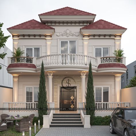 Upcoming Classical Villa Designed by JS Architecture For Mr. Guriqwal Singh at Batala GGB Phase 2. The use of arches and Greek style columns create an element of surprise yet elegance. Gorgeous Canopy Projection give a sneak peak into the house displaying extravagant exterior ! Have A Query in your Mind. Dial Now @ 9653914545 . . . . . . . Render @cgi_box_studio #architecture #photooftheday #instagram #homedesign #instadaily #luxuryhomes #archdaily #luxurylifestyle #likeforfollow #archdai... Greek Style House Exterior, Gorgeous House Exterior, Classical House Elevation, Greek Style Home, Classic Villa Exterior, Classic Elevation, Bungalow Designs, Classical Villa, Exterior Render