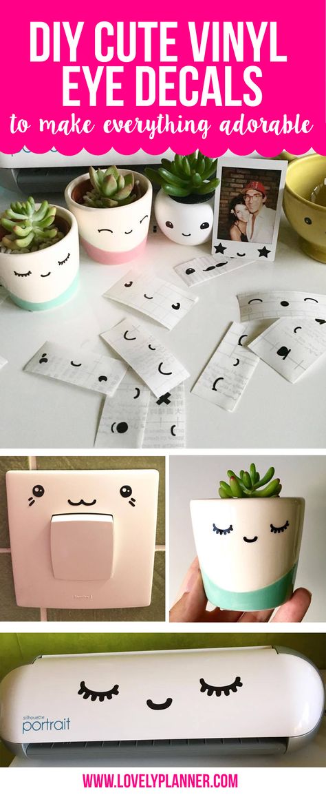 DIY cute eyes decals to make everything adorable Adhesive Vinyl Projects, Vinyle Cricut, Idee Cricut, Projets Cricut, Kawaii Diy, Maker Project, Cricut Projects Beginner, Cricut Craft Room, Diy Cricut