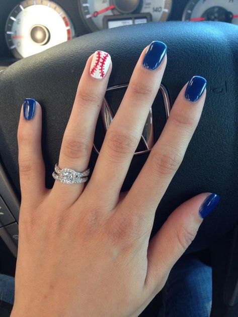 Red White And Blue Baseball Nails, Baseball Nails, Sports Nails, Baseball Stitching, Get Nails, Manicure Y Pedicure, Baseball Mom, Blue Nails, How To Do Nails