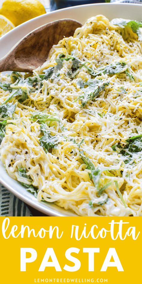 This Lemon Ricotta Pasta is light, fresh, and deliciously creamy! Made with just 5 simple ingredients, it's delicious all on its own and makes the perfect base for any of your favorite proteins! Lemon Ricotta Pasta, Lemon Tree Dwelling, Dinner Recipes For Two Healthy, Spring Pasta, Healthy Dinner Recipes For Two, Ricotta Recipes, Ricotta Pasta, Dinner Recipes For Two, Lemon Ricotta