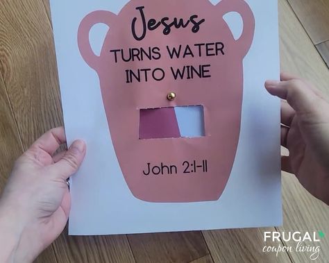 Jesus Turns Water into Wine Bible Craft Wheel for Kids - Print today!Engage your children in the miraculous story of Jesus turning water into wine with this interactive Bible craft wheel. Based on John 2:1-11, this printable craft allows kids to color, cut, and assemble a spinning wheel that illustrates the transformation from water to new wine at the wedding in Cana.Included in this digital download bundle are: Adapted Bible story of Jesus Turns Water into Wine for kids. Black and white copy of God Cares For Us Craft For Kids, Childrens Bible Story Lessons, Gospel Of Peace Shoes Craft, Wedding At Cana Craft For Kids, Esther Sunday School Crafts, Bible Study Crafts For Kids, Children’s Church Crafts Diy, Jesus Crafts For Teens, Jesus Turns Water Into Wine Craft