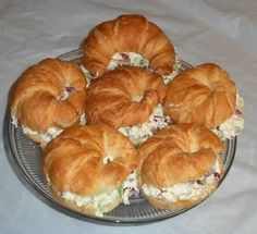 Chicken Salad sandwiches...I pretty much make these for every party I have...except with mini croissants so they are adorable :) Chicken Salad Croissant, Chicken Salad Sandwiches, Cranberry Chicken Salad, Pecan Chicken Salads, Cranberry Chicken, Pecan Chicken, Mini Croissants, Food Time, Chicken Salad Sandwich