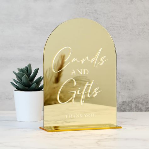 Amazon.com : Acrylic Cards and Gifts Sign with Stand- 5"x7" Gold Mirror Arch Acrylic Wedding Sign and Base,1/8" Thick | Modern Calligraphy White Lettering Arch Acrylic Sign for Wedding Reception & Party : Home & Kitchen Acrylic Cards, Mirror Arch, Wedding Reception Party, Acrylic Wedding Sign, Cards And Gifts Sign, Sign For Wedding, Reception Party, Acrylic Wedding, Gifts Sign