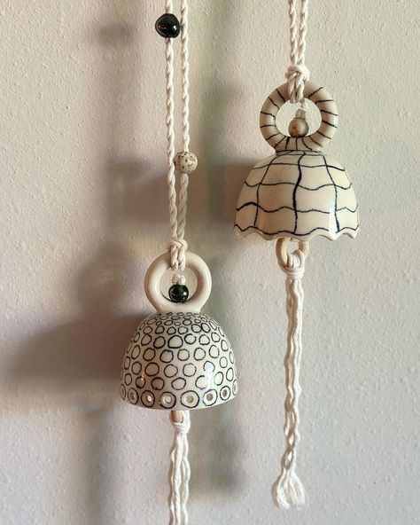 Mine Burgess | “Two is better than one with these lovely ceramic bells! 🌸🔔 The delicate pencil lines and ceramic beads make them a perfect pair that… | Instagram Ceramic Bell Wind Chimes, Mobile Ceramic, Holiday Pottery, Ceramic Bells, Retro Vase, Two Is Better Than One, Ceramic Bell, Beige Art, Ceramics Projects