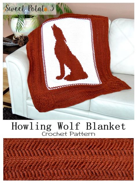 Howling  Wolf Wolf Crochet, Crochet Quilts, Crochet Unicorn Blanket, Wolf Blanket, Crochet Wolf, Crochet Texture, Blankets Crochet, Knit Blankets, Baby Quilt Pattern