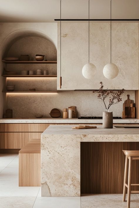 Neutral Toned Kitchen with Natural Elements: Creating a Calm and Timeless Culinary Space - Recipes Time Modern Natural Home Design, Earth Toned Kitchen, English Kitchen Design, Modern Neutral Kitchen, Calming Kitchen, Organic Kitchen Design, Timeless Kitchen Ideas, Warm Modern Kitchen, Organic Modern Kitchen