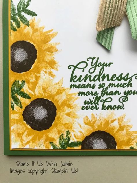 Stampin Up Painted Harvest, Paint Cards, Color Challenge, The Sunflower, Whisper White, Green Cards, Burlap Ribbon, Stamping Up Cards, Thanksgiving Cards