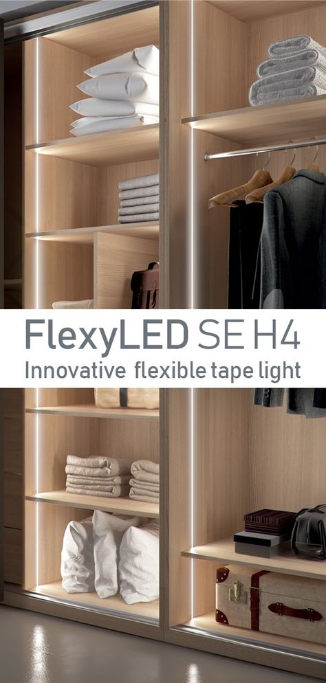 undercab lighting Extreme Flexibility, Lines And Shapes, Closet Drawers, Closet Accessories, Tape Lights, Kitchen Reno, Barn Doors, The Doors, Ambient Lighting