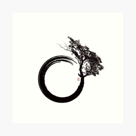 Enso Tree Tattoo, Tree Tattoo Chest, Zen Tattoo, Chest Tattoos, Chinese Ink, Bonsai Trees, Tree Roots, Tree Tattoo, Sumi E