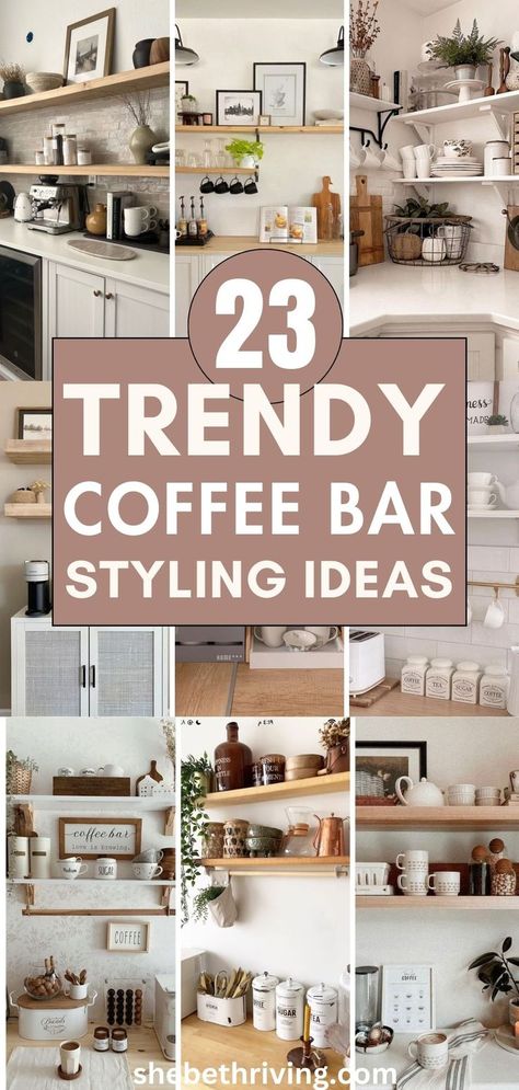 coffee bar styling Bar Styling Ideas, Cute Coffee Bar, Coffee Bar Styling, Bar Station, Home Coffee Stations, Tea Bar, Bar Styling, Cute Coffee, Coffee Station