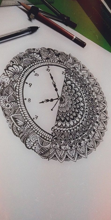 Clock Doodle, Krishna Mandala, Doodle Art Mandala, Aesthetic Mandala, Mandala Simple, Mandala Bookmark, Simple Animals, Bookmark Easy, Small Mandala