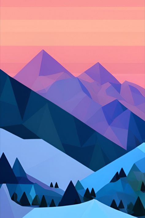 Experience the beauty of the mountains in a unique and modern way with this original polygon mountain sunset artwork. Featuring a geometric style, this painting brings a contemporary twist to a classic landscape. Perfect for any lover of abstract art or nature, this piece would make a beautiful addition to any home decor. Hang it on your wall or give it as a unique gift. Get yours today and let this mountain sunset add a touch of color and style to your home. Mountain Geometric Art, Geometric Nature Art, Geometric Landscape Art, Geometric Landscape Painting, Mountian Art, Wall Painting Ideas Geometric, Painting Ideas Geometric, Vikings Boat, Geometric Mountain Art