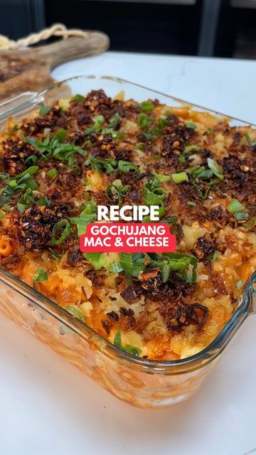 Miso Mac And Cheese, Cheesy Gochujang Noodles, Roasted Garlic Miso Pasta, Gochujang Mac And Cheese, Mac And Cheese With A Twist, Gochujang Buttered Noodles, Creamy Gochujang Pasta, Supper Sides, Crispy Fried Onions