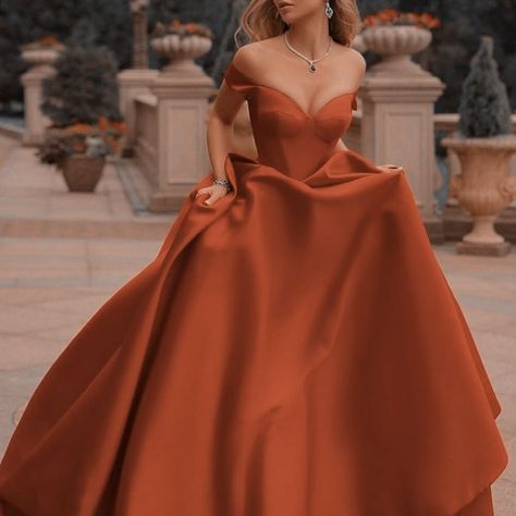 Soft Autumn Prom Dress, Burnt Orange Quinceanera Dress, Orange Wedding Dress The Bride, Autumn Court Dress, Acotar Gowns, Orange Princess Dress, Burnt Orange Prom Dress, Orange Ball Gown, Orange Ball Dresses