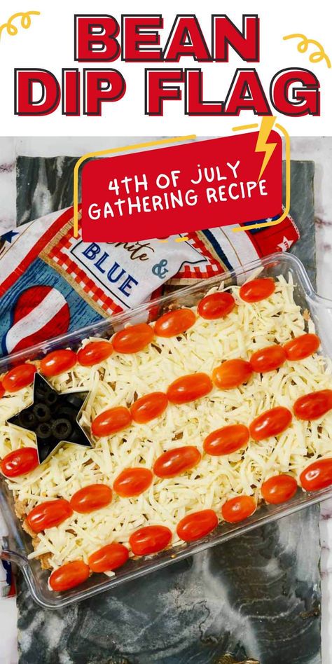 Elevate your party spread with this show-stopping American Flag Bean Dip! Crafted for simplicity and taste, it’s the ultimate party hack. Wow your guests with its vibrant colors and irresistible flavor. Get ready for compliments! Refried Beans And Cheese, Creamy Refried Beans, Bean Dip Recipe, Beans And Cheese, Bean Dip Recipes, Patriotic Food, Party Spread, Bean Dip, Party Hacks