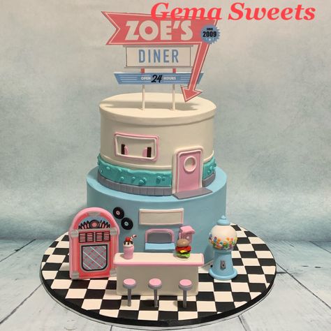 Diner Cake, Candy Birthday Cakes, 50s Diner, Candy Birthday, Sock Hop, Popcorn Maker, Diner, Birthday Cake, Candy