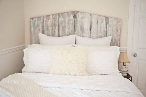 The Lake Nest Queen Tricia Reclaimed Barnwood Headboard, $195, available at Etsy.  #refinery29 http://www.refinery29.com/headboards#slide-8 Barn Board Headboard, Coastal Guest Bedroom, Barnwood Headboard, Diy Wood Headboard, Reclaimed Wood Headboard, Rustic Headboard, Headboard Styles, Wooden Headboard, Diy Headboard