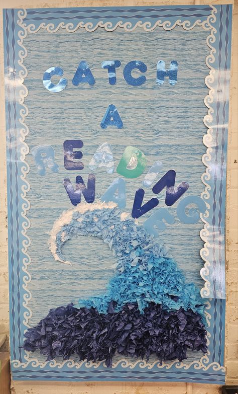 Wave Bulletin Board, Waves Bulletin Board, Classroom Bulliten Board Ideas, Ocean Bulletin Board, Ocean Reading, Ocean Classroom Decor, Egypt Vbs, Ocean Classroom, Diy Bulletin Board