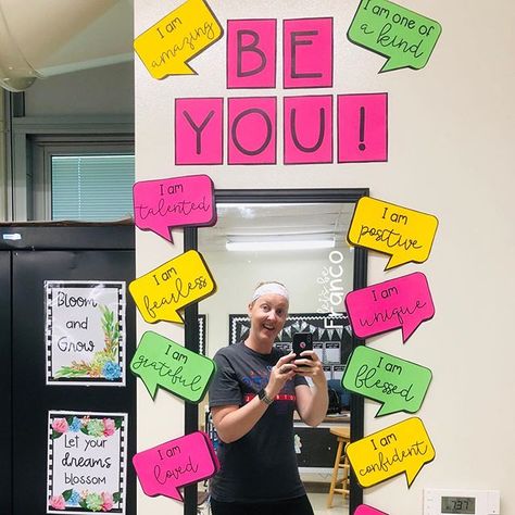 So pumped about my new positive affirmation mirror! It is on display in my mindfulness corner - as a reminder that we are all awesome. I am pretty sure the teachers are going to be using this more than the students 😆 we all need a reminder that we are unique, brave, awesome 😎 and so, so, so much more! BE YOU!  What else would you add to the mindfulness corner? I want to make it a zen place for my kiddos to utilize.  The link is in my profile for the quote bubbles!    #Regram Affirmation Corner Classroom, Mindfulness Corner, Affirmation Station Classroom, Affirmation Mirror, Affirmation Station, Zen Place, Math Quotes, Good Quote, Mirror Ideas