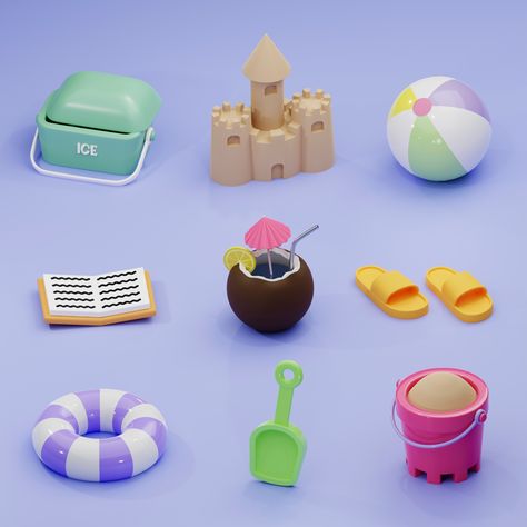 3D beach assets Blender Assets, 3d Pool, 3d Art Projects, 2023 Beach, Ar Game, 3d Elements, Art Toys Design, Beach Play, 3d Blender