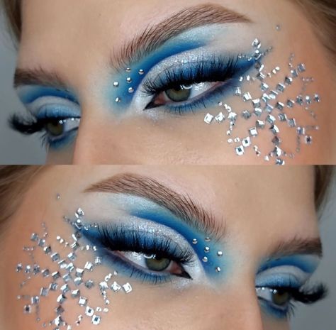 Ice Costume Makeup, Snow Eye Makeup, Winter Fairy Makeup, Winter Makeup Looks Ice Queen, Fairytale Makeup, Angel Halloween Makeup, Snowflake Makeup, Snow Makeup, Ice Makeup