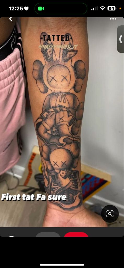 Men’s Tattoo Half Sleeve, Skeleton Tattoos For Women Arm, Selve Tattoos For Women, Klaws Hypebeast Tattoo, Heat No Evil See No Evil Speak No Evil Tattoo, Quarter Leg Sleeve Tattoos For Women, Kaws Tattoo Ideas Leg, Cool Arm Tattoos For Women Half Sleeves, Black Peoples Tattoo