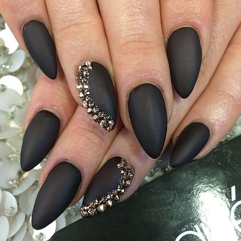 Almond Nails Dark Colors, Nails Dark Colors, Almond Nails Dark, Diy Rhinestone Nails, Nails Dark, Nails Design With Rhinestones, Dark Nails, Rhinestone Nails, Gorgeous Nails