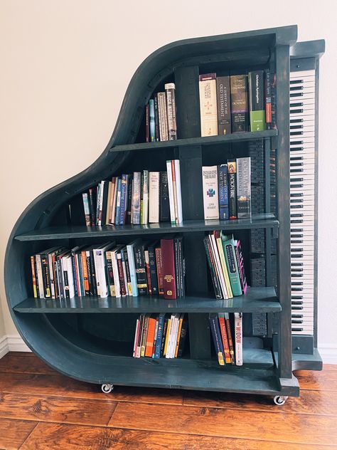 Piano Bookcase, Piano Bookshelf, Piano Shelf, Upcycle Bookshelf, Piano Repurpose, Repurposed Piano, Music Furniture, Piano Forte, Piano Ideas