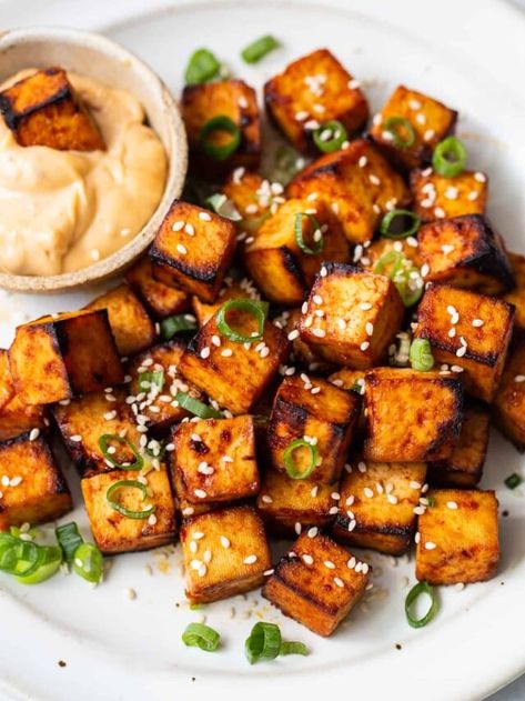 Air Fryer Tofu Recipe - Fit Foodie Finds Ways To Cook Tofu, What Is Tofu, Air Fryer Tofu, Homemade Stir Fry, Pan Fried Tofu, Fit Foodie Finds, Tofu Salad, Tofu Stir Fry, Tofu Recipe