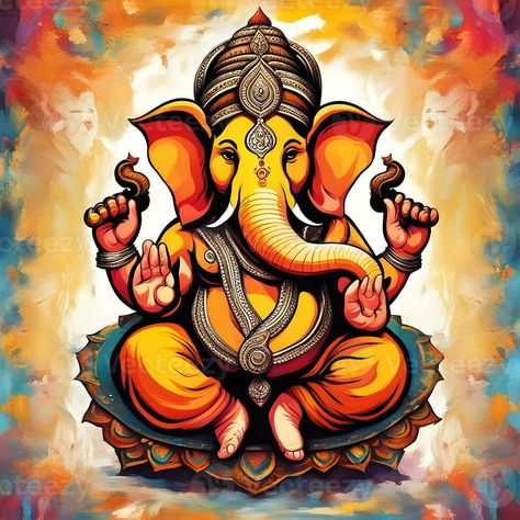 Ganesh--hindu-lord-Ganesha-on-decorative-background--Graphical-poster-modern-art, Lord Ganesha sculpture with decorative elements - ai generative Ganesha Background, Sitting Ganesha, Ganesh Background, Ganesh Poster, Graphical Poster, Ganesha Art Illustration, Ganesha Sculpture, Ganesha Artwork, Ganesha God